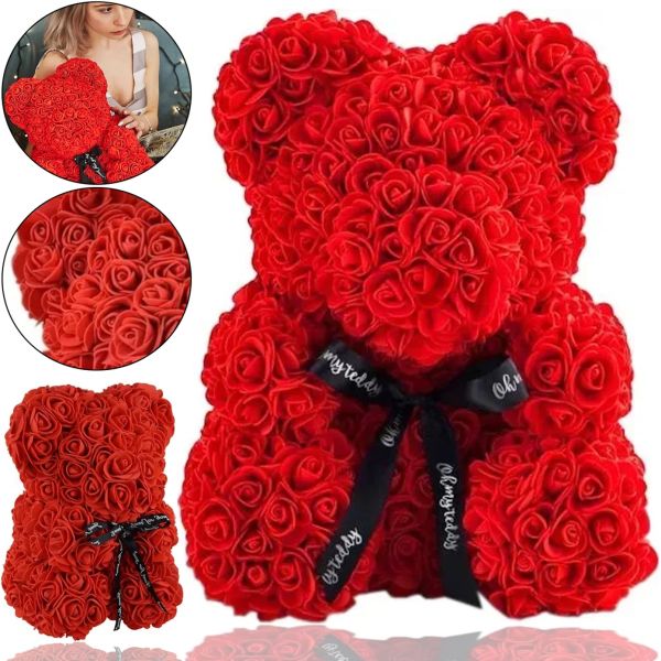 Маленький ведмедик з штучних 3D троянд Teddy Bear de Luxe 25 см Red, Червоний ведмідь Тедді
