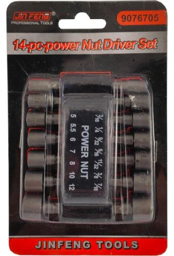 Набір торцевих шестигранних головок Power Nut Driver 14pcs комплект швидкозмінних насадок з тримачем для зберігання, посилені біти для шуруповерта