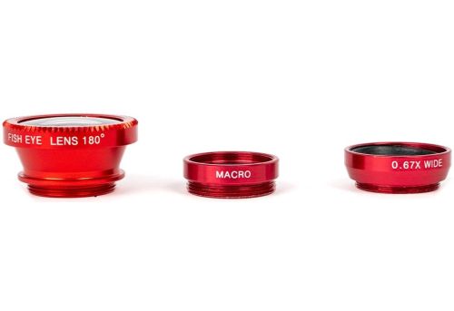 Лінза з прищіпкою для зйомки Fish Eye Lens Y-12 3 в 1 набір об'єктивів для фото і відео на телефон, панорамний риб'яче око макрозйомка Y12 Червоний