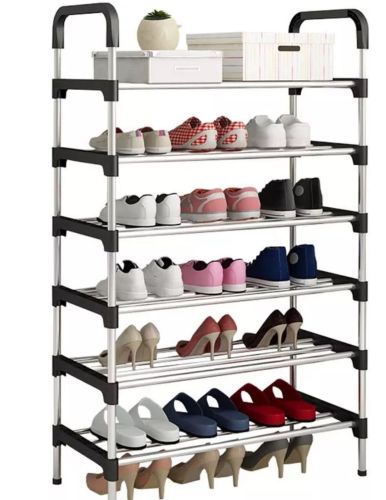 Підлогова Полиця органайзер Shoe Rack Rias RD-9005 для зберігання взуття 6 ярусів, стійка етажерка на 6 секцій полиць 115x56x30 см зі сталі срібляста