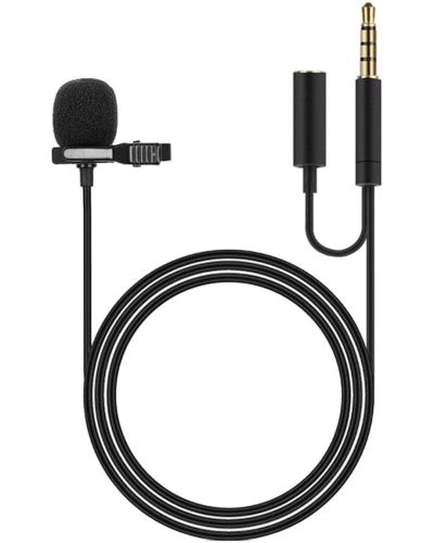 Мікрофон петличка для телефону Lavalier Micro Phone JH-043 - a 3.5 AUX провідна нагрудна петличка з затиском кліпсою і роз'ємом для навушників Чорна