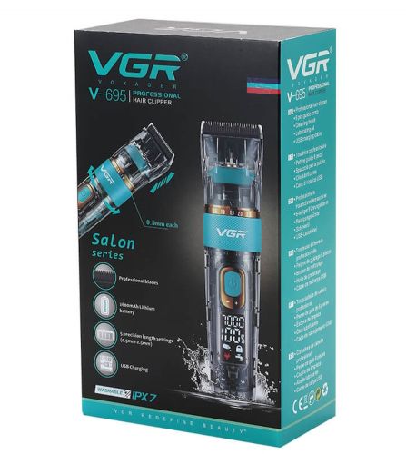 Професійна бездротова окантовочна машинка VGR V-695 для стрижки волосся, Акумуляторний тример бритва для окантовки бороди та вусів Прозорий