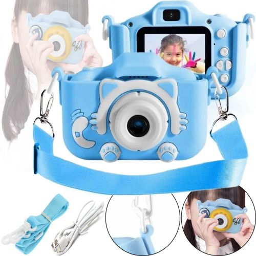 Дитячий цифровий фотоапарат Smart kids Kitty XO XJ01 з селфи камерою і відео зйомкою 600mAh, Камера Котик 2 " з вбудованими іграми для дітей Синій