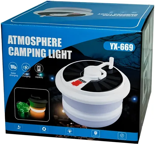 Акумуляторний ліхтар із RGB-стрічкою Camping Light YX-669 — підвісна LED-лампа на сонячній батареї з гірляндою довжиною 10 м та гачком для кемпінгу, USB YX669