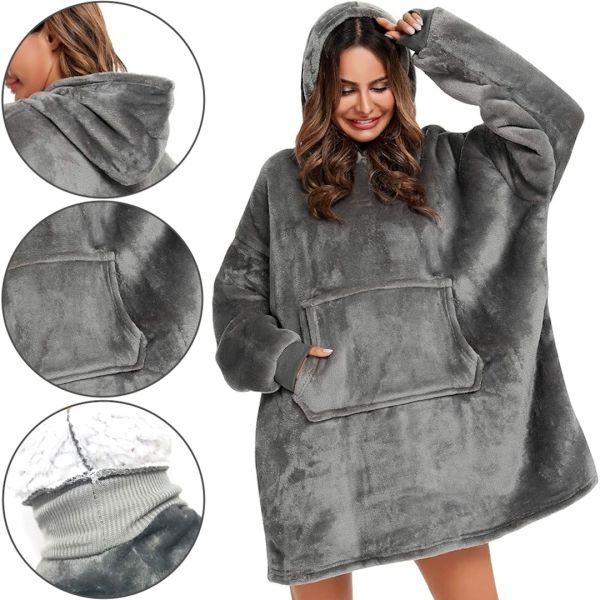 Толстовка-плед з капюшоном Huggle Hoodie Ultra Plush Blanket 2 в 1 унісекс оверсайз толстовка худі плюшевий плед з рукавами на флісі 74х110 см сірий 