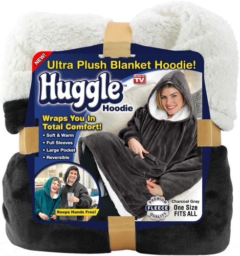 Толстовка-плед з капюшоном Huggle Hoodie Ultra Plush Blanket 2 в 1 унісекс оверсайз толстовка худі плюшевий плед з рукавами на флісі 74х110 см сірий 