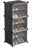 Складной шкаф органайзер для обуви Storage Cube Cabinet D1-3 42х32х95см пластиковая тумба с дверцами на 3 секции и 6 полочек для одежды Черная