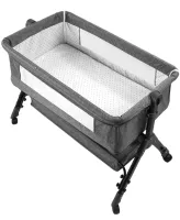 Дитяче приставне ліжечко-колиска Baby Crib D929 з москітною сіткою, кошиком для зберігання та регулюванням висоти для новонароджених X-637
