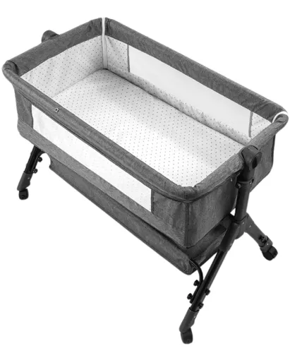 Дитяче приставне ліжечко-колиска Baby Crib D929 з москітною сіткою, кошиком для зберігання та регулюванням висоти для новонароджених X-637