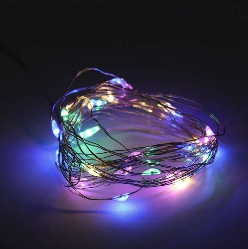 Внутрішня кольорова гірлянда Роса RGB 5 м нитка крапля роси на мідному дроті 50 діодів, LED Світлодіодна новорічна гірлянда-нитка на батарейках M