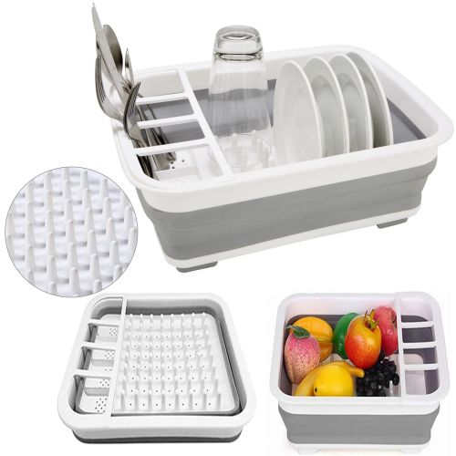 Складна кухонна сушарка для посуду Kitchen Craft Joseph Extend BN-090 розкладна, силіконова сушка для тарілок і кухонних приладів, піддон