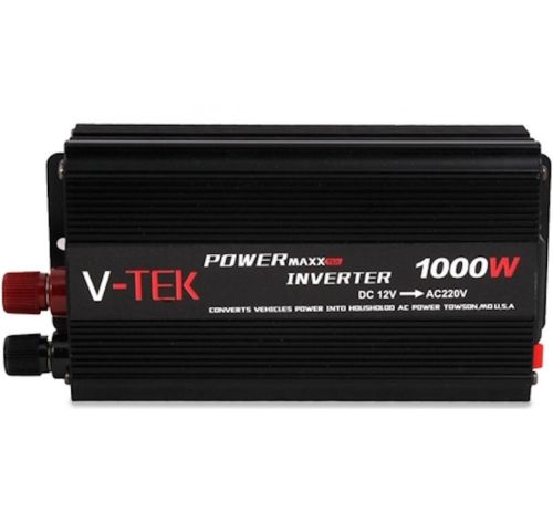 Автомобільний інвертор V-TEK PowerMaxx SSK-1000W 12V-220V, Авто перетворювач напруги струму 12В 1000Вт від прикурювача і акумулятора Чорний