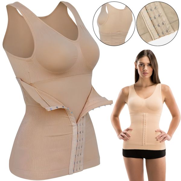 Жіноча коригувальна майка з корсетом Slim Comfy SC-1130 2 в 1 для корекції фігури, стягуюча білизна з поясом на гачках для жінок Бежеве