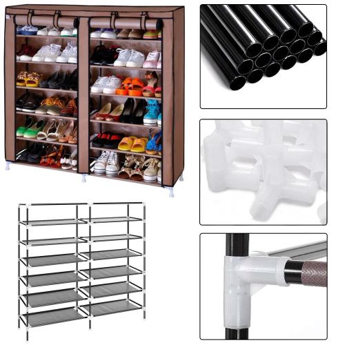 Тканевый шкаф для обуви Shoe Cabinet YQF-2266 на 6 полок, Двойная складная тканевая полка, пылезащищенный каркасный для хранения K66, 2712 MG-222