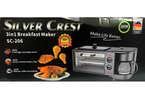 Электрическая печь Silver Crest SC-206 3 в 1 настольная мини духовка 9 л для выпекания с кофеваркой 500 мл и сковородой гриль с крышкой 2800W