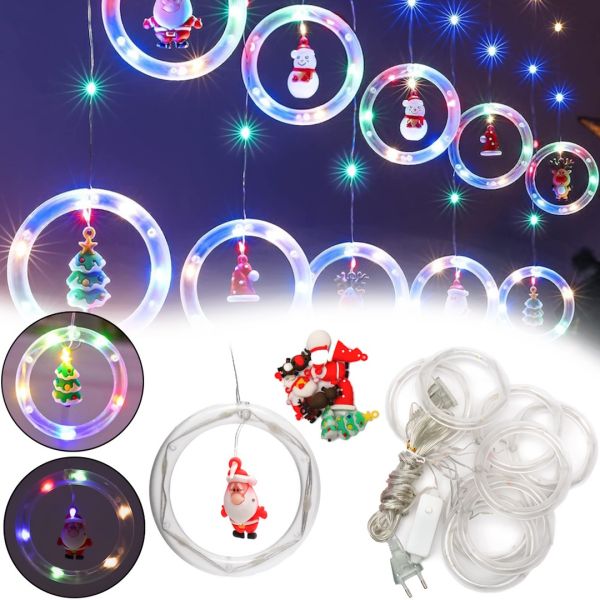 Внутрішня кольорова гірлянда штора Xmas фігурки в кільці 3 м 110 LED діодів M, Світлодіодна мультикольорова RGB гірлянда-Завіса на вікно 3МХ70СМ 220V