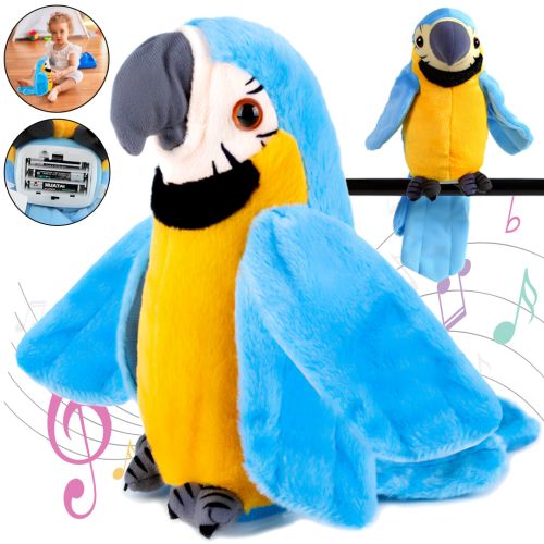 Інтерактивний папуга Talking Parrot K14802-3 22 см дитяча м'яка музична іграшка, повторюшка з мікрофоном на батарейках Блакитна, що говорить