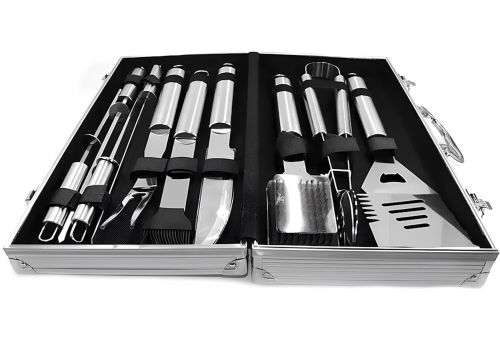 Набір для мангала в кейсі BBQ Tools Set AL-10 10 в 1 43х21х8 см Шашличний комплект з нержавіючої сталі для гриля і барбекю в алюмінієвій валізі