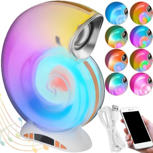 Настільна смарт лампа Равлик нічник Conch Music Lamp L-39 бездротова акумуляторна світлова колонка з RGB підсвічуванням будильником і годинником Bluetooth