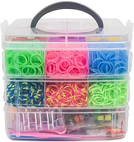 Набір гумок для плетіння браслетів Band Accessory Case NR - 1 комплект 3 яруси з гачком і тримачем для рукоділля 1500 штук в кейсі від 3-х років