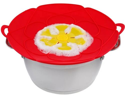 Силіконова кришка невикіпайка Spill Stopper Lid 28 см багаторазовий кухонний прилад на каструлю і сковорідку з захистом від википання води червоний