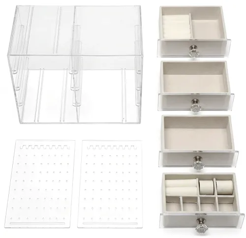 Шкатулка для зберігання ювелірних прикрас Jewelry Box LD-1033, акриловий органайзер із 6-секційними шухлядами для біжутерії та аксесуарів XL-1831