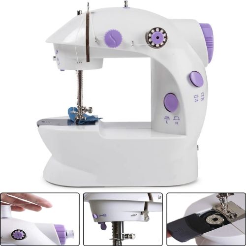 Профессиональная швейная машинка 4 в 1 Mini Sewing Machine SM-202A (WJ-08), Портативная мини машинка 201 для шитья с адаптером и педалью для дома Белая