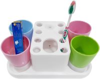 Органайзер для зубных щеток с дозатором пасты Happy Family Wash Gargle Suit RY-808 настольный держатель подставка на 4 стакана для аксессуаров Белый