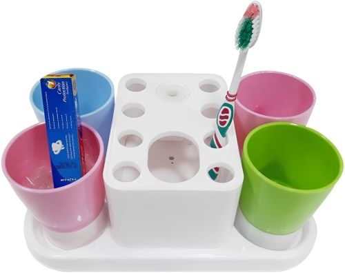 Органайзер для зубных щеток с дозатором пасты Happy Family Wash Gargle Suit RY-808 настольный держатель подставка на 4 стакана для аксессуаров Белый