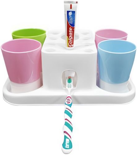 Органайзер для зубных щеток с дозатором пасты Happy Family Wash Gargle Suit RY-808 настольный держатель подставка на 4 стакана для аксессуаров Белый