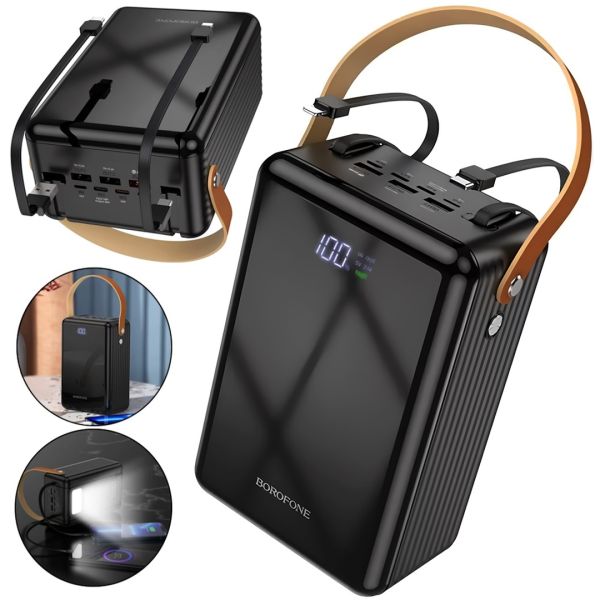 Зовнішній акумулятор Power Bank Borofone BJ32 80000mAh 22.5W 3USB 3TYPE-C зі швидкою зарядкою, портативний зарядний пристрій повербанк з ліхтарем