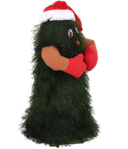 Танцююча різдвяна ялинка Dancing Xmas Tree ET02 інтерактивна новорічна іграшка 17х10 см обертова музична ялинка в шапці на батарейках