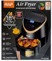 Безмасляная аэрогриль RAF Air Fryer R.5234B на 5.8 л электрическая воздушная аэрофритюрница для приготовления еды без масла 7 программ 1500W Черная