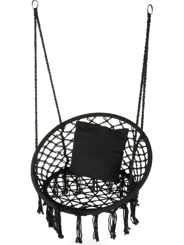 Підвісне крісло-гойдалка Outtec Boho XXL O-66487 120x80x60 см плетена садова гойдалка, бразильський гамак для дому та тераси до 150 кг Чорний