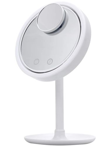 Кругле сенсорне дзеркало для макіяжу з вентилятором Beauty Breeze Mirror CM-062 настільне акумуляторне дзеркало з підсвічуванням і збільшенням біле