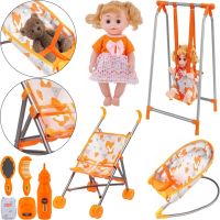 Дитячий набір Baby Play House CS0848-7A Лисички гойдалки шезлонг гойдалка коляска і лялька, Комплект з лялькою і аксесуарами для ляльки та іграшок