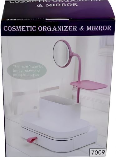 Органайзер для косметики Cosmetic organizer and mirror 7009 настільний бокс з дзеркалом і висувними ящиками, полички для зберігання біжутерії Білий