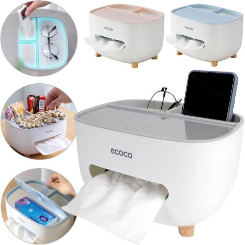 Настільний контейнер для серветок Ecoco E2009 серветниця органайзер для зберігання дрібниць із тримачем, підставкою для телефона Tissue Box AND-117