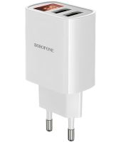 Мережевий зарядний пристрій Borofone BA58A Mighty 2 USB 2.4A 12W адаптер живлення на 2 порти з LED дисплеєм, блок для зарядки телефону 12В Білий