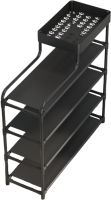 Обувница с полкой для аксессуаров Araqel Shoe Rack стеллаж органайзер для хранения обуви 60х21x78 см металлическая стойка на 5 полок в прихожую Черная