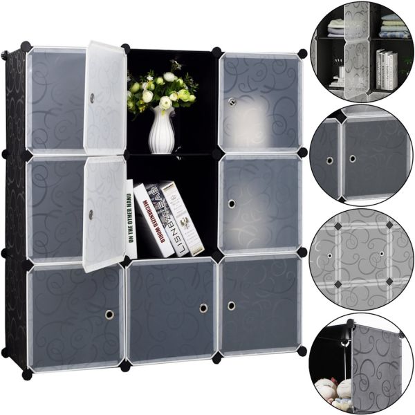 Складаний шафа органайзер для речей Storage Cube Cabinet MP-39-61 110х110х35 см Пластикова тумба на 9 секцій поличка для одягу та взуття Чорна