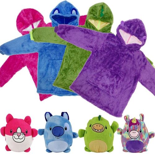 Подушка худі для дітей Huggle Pets Hoodie 2 в 1 плед-кофта до 140 см, іграшка трансформер з капюшоном, дитяча толстовка, іграшка-худі з рукавами 