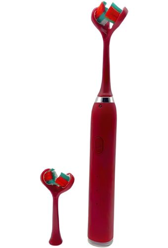 Акумуляторна зубна щітка Electric Toothbrush з подвійною головкою, електрична ультразвукова електрощітка на 3 режими для чищення зубів Червона