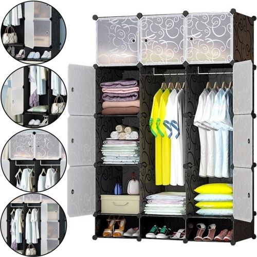 Складной шкаф органайзер для вещей Storage Cube Cabinet МР-312-62 110Х37Х146 см пластиковая тумба на 12 секций полочка для одежды и обуви Черная
