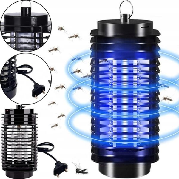 Електрична пастка знищувач мух і комарів Mosquito killer LF-200, Антимоскітна УФ лампа від комах з підсвічуванням від мережі LY-576 Чорна