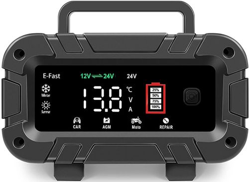 Автомобільний пускозарядний пристрій E-fast TK-700 12V/10A 7 стадій заряду 24V / 5A розумне пусковий зарядний для акумулятора з дисплеєм TK700