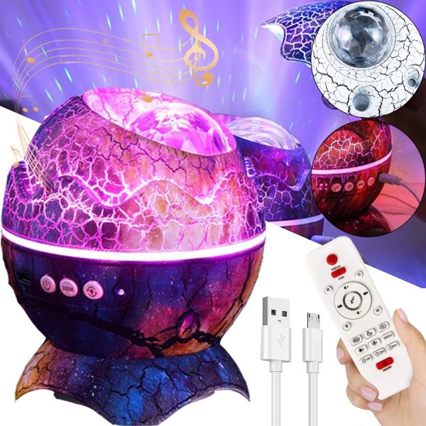 Нічник проектор Північне сяйво Galaxy Projector K890 з Bluetooth колонкою, настільний світильник яйце динозавра Levenhuk LabZZ SP10 з пультом