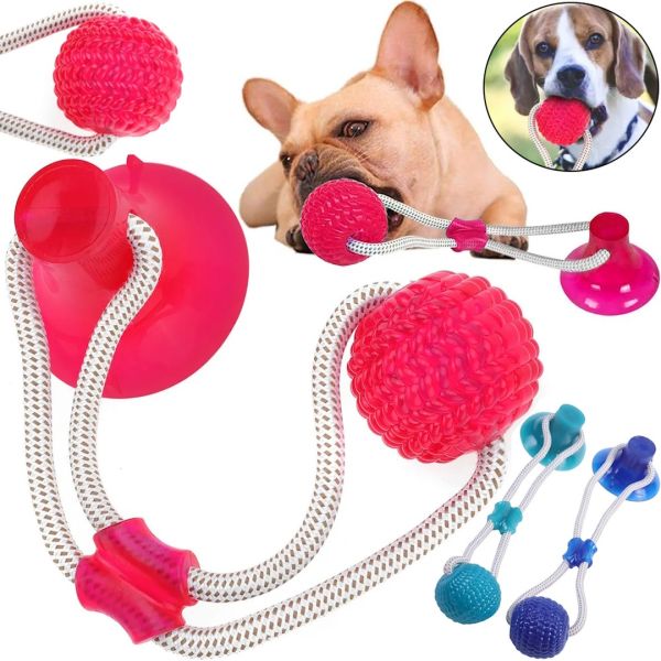 Іграшка канат для кішок і собак Dog Toy Rope жувальний гумовий масажний м'яч на мотузці з присоскою для чищення зубів домашніх тварин 38х10 см