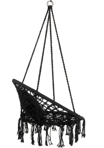 Підвісне крісло-гойдалка Outtec Boho XXL O-66487 120x80x60 см плетена садова гойдалка, бразильський гамак для дому та тераси до 150 кг Чорний