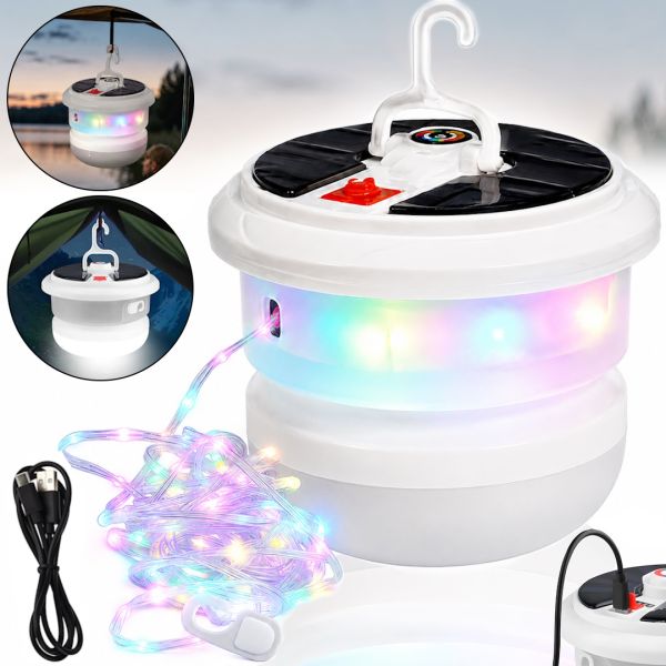 Акумуляторний ліхтар із RGB-стрічкою Camping Light YX-669 — підвісна LED-лампа на сонячній батареї з гірляндою довжиною 10 м та гачком для кемпінгу, USB YX669